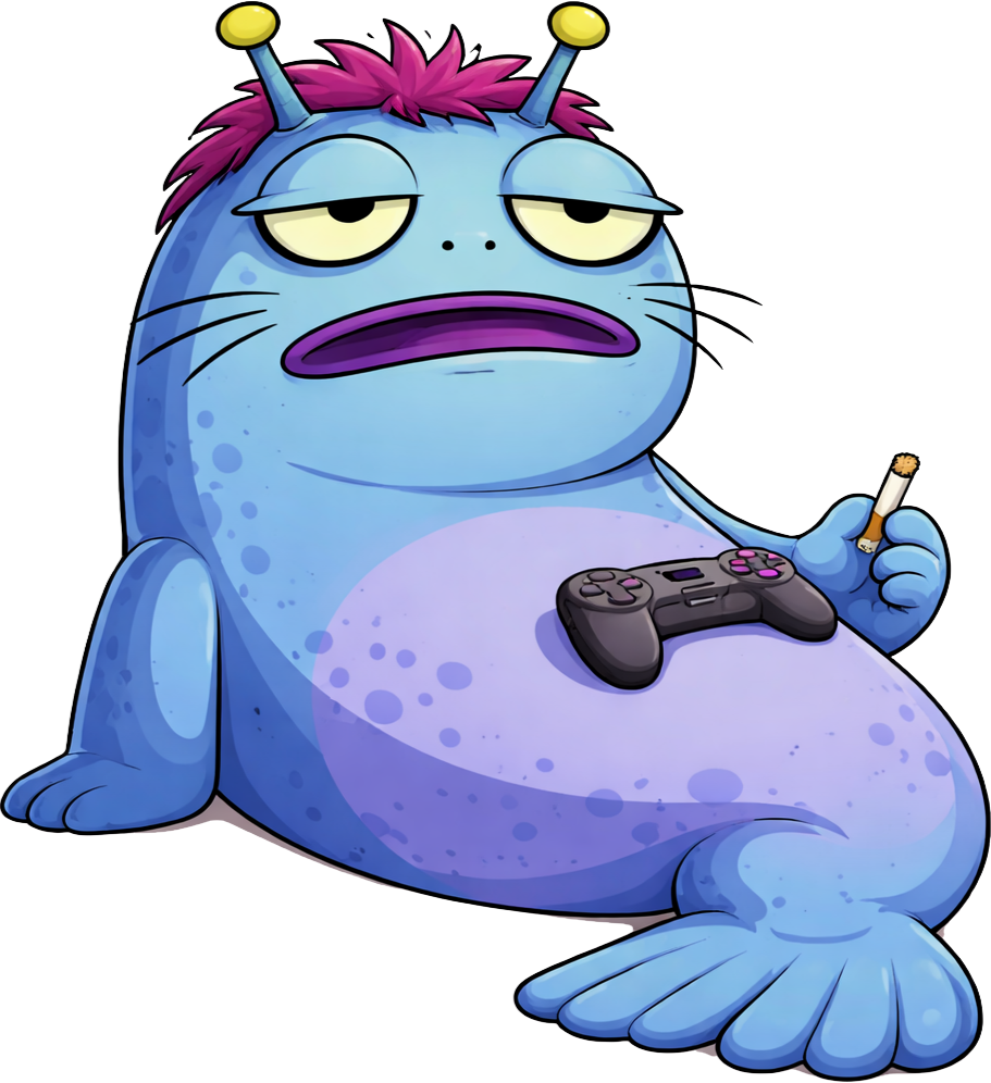 Blue alien gamer character